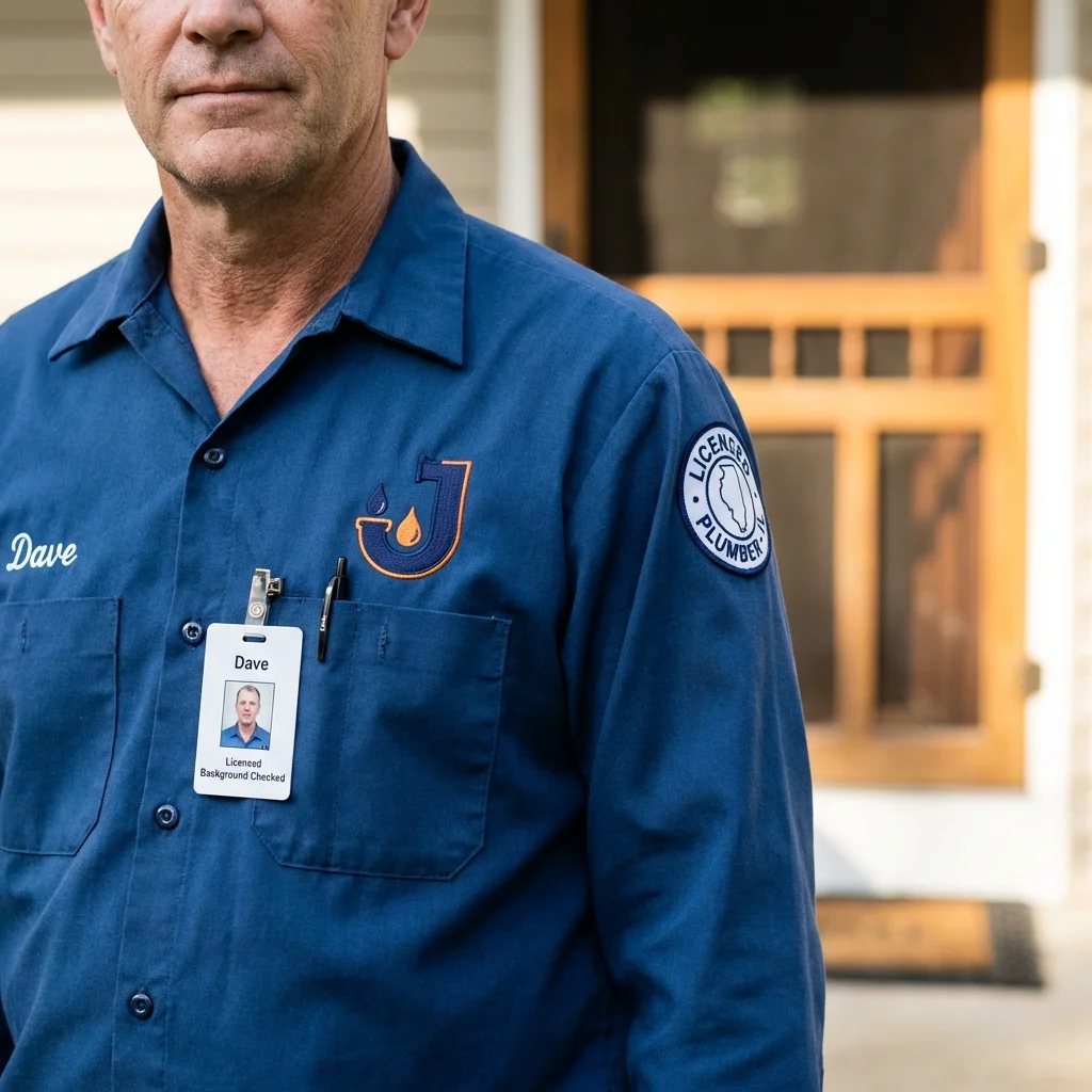 Licensed plumber showing ID badge in Goodland, IN